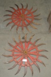 PAIR IRON ROTARY HOE COULTER BLADE WHEELS
