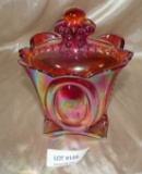 IMPERIAL GLASS MOLD IRRIDESCENT AMBERINA COVERED DISH