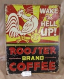 SINGLE-SIDED ROOSTER BRAND COFFEE TIN SIGN