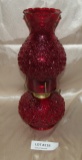 BUTTON & DAISY PATTERN RED GLASS OIL LAMP