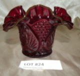 FENTON FLARED, CRIMPED SMALL RUBY RED BOWL