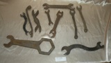 FLAT BOX OF ASSORTED OLDER SPECIALTY, IMPLEMENT WRENCHES