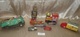 7 ASSORTED OLDER TIN TOY VEHICLES, PARTS - MOSTLY JAPAN