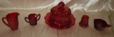 5 ASSORTED PIECES RED GLASSWARE