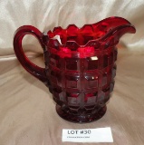 WESTMORELAND GLASS RUBY RED PINT PITCHER - CUT & BLOCK PATTERN