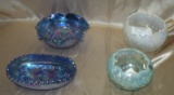 2 FENTON OPALESCENT, 2 SMITH IRRIDESCENT GLASS PIECES