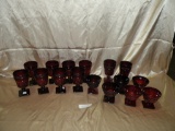 6 RED CAPE COD SHERBET CUPS, 10 MATCHING STEMWARE GLASSES