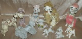 FLAT BOX OF CERAMIC DOG FIGURINES - SOME CHIPS