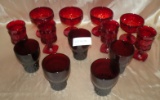3 SETS RED GLASS SHERBETS, TUMBLERS, GOBLETS - 13 PIECES