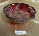 FENTON RUBY RED CARNIVAL GLASS FOODED PEACOCK BOWL