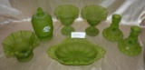7 PCS. WESTMORELAND GREEN FROSTED GLASS
