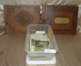 2 VTG. PHOTOGRAPH ALBUMS, CONTAINER ASSORTED POSTCARDS