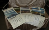 LARGE FLAT BOX OF ASSORTED UNION PACIFIC RAILROAD CALENDARS