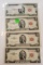 4 - 1953-C CRISP RED SEAL 2 DOLLAR NOTES - 4 TIMES MONEY
