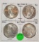 1922, 1922-D, 1924, 1925 SILVER PEACE DOLLARS - 4 TIMES MONEY