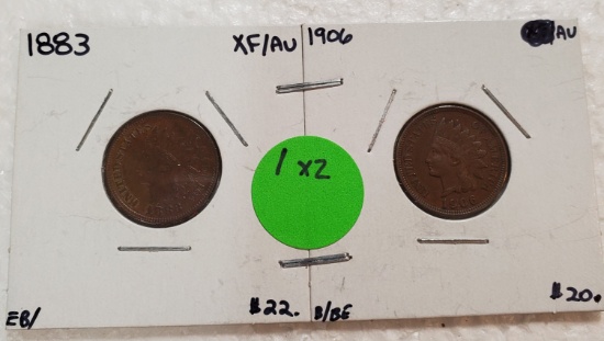 1883, 1906 INDIAN HEAD CENTS - 2 TIMES MONEY
