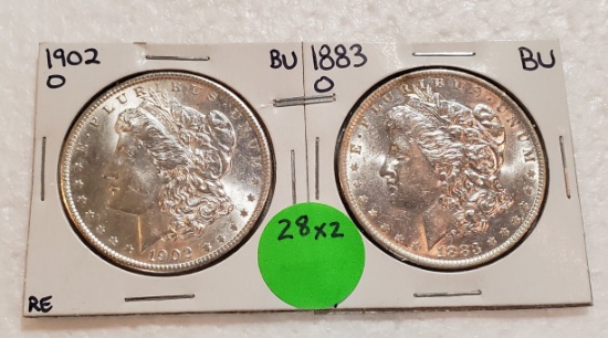 1883-O, 1902-O MORGAN SILVER DOLLARS - 2 TIMES MONEY