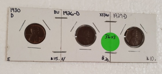 1926-D, 1929-D, 1930-D LINCOLN WHEAT CENTS - 3 TIMES MONEY
