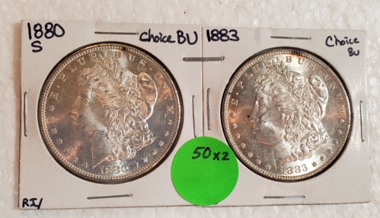 1880-S, 1883 MORGAN SILVER DOLLARS - 2 TIMES MONEY