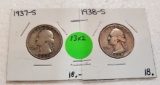 1937-S, 1938-S WASHINGTON QUARTERS - 2 TIMES MONEY