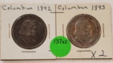 1892, 1893 COLUMBIAN EXPO HALF DOLLARS - 2 TIMES MONEY
