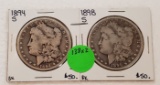 1894-S, 1898-S MORGAN SILVER DOLLARS - 2 TIMES MONEY