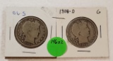 1906-S, 1908-D BARBER HALF DOLLARS - 2 TIMES MONEY