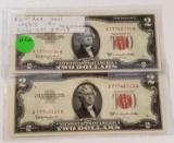 2 - 1953-C RED SEAL TWO DOLLAR NOTES - SEQUENCED - 2 TIMES MONEY