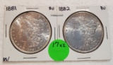 1881, 1882 MORGAN SILVER DOLLARS - 2 TIMES MONEY