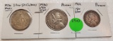 1920 MEXICO, 1930, 1962 PANAMA SILVER COINS - 3 TIMES MONEY