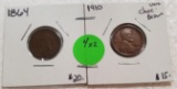 1864 INDIAN HEAD, 1910 LINCOLN WHEAT CENTS - 2 TIMES MONEY