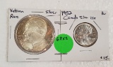 VATICAN SILVER COIN, 1952 CANADA SILVER 25 CENTS - 2 TIMES MONEY