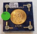 1908 ST. GAUDENS 20 DOLLAR GOLD COIN - NO MOTTO