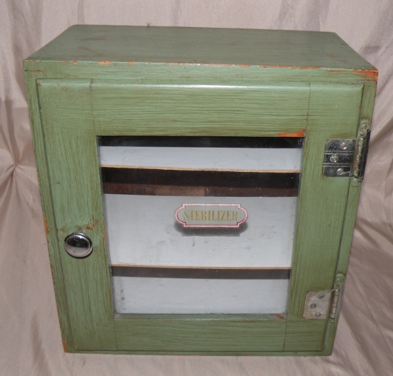 ANTIQUE COUNTERTOP BARBER STERILIZER CABINET - WILL NOT SHIP