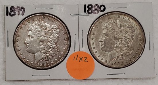 1880, 1897 MORGAN SILVER DOLLARS - 2 TIMES MONEY