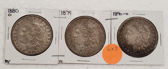 1879, 1880-O, 1890-O MORGAN SILVER DOLLARS - 3 TIMES MONEY