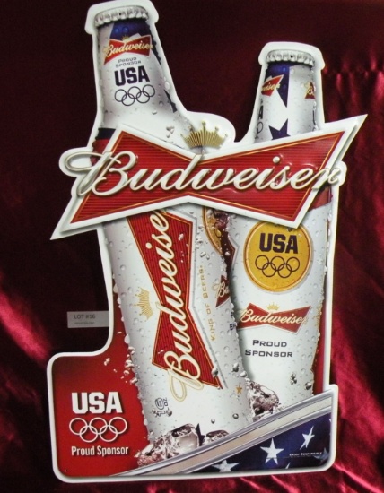 SINGLE-SIDED TIN BUDWEISER OLYMPIC SPONSOR SIGN - WILL NOT SHIP