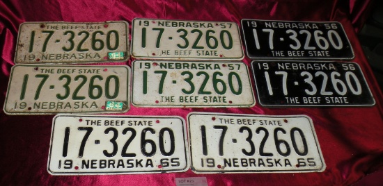 4 SETS YORK COUNTY NEBR. LICENSE PLATES - MATCHING NUMBERS - 4 TIMES MONEY