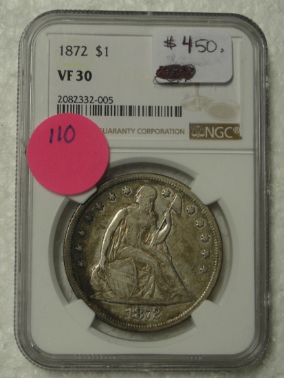 1872 SEATED LIBERTY DOLLAR - GRADED VF30