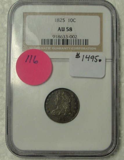 1825 CAPPED BUST DIME - GRADED AU58