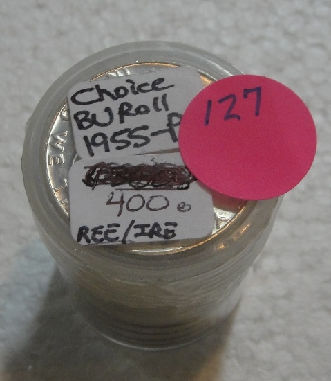 CHOICE BU ROLL OF 1955 FRANKLIN HALF DOLLARS