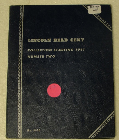 LINCOLN CENTS BOOK W/APPROX. 86 COINS - 1941-1974, MISSING 1974-P