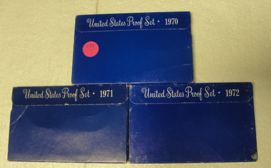 1970, 1971, 1972 U.S. PROOF SETS W/SLEEVES
