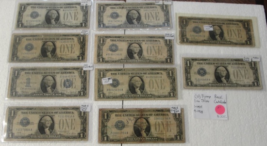 10 FUNNY BACK ONE DOLLAR SILVER CERTIFICATES - 9-1928, 1-1934