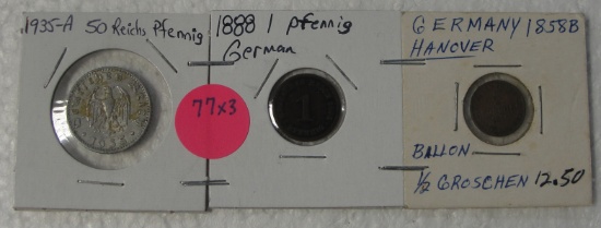 1858-B, 1888, 1935-A GERMAN COINS - 3 TIMES MONEY