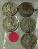 5 BETTER WALKING LIBERTY HALVES - 1917-S OBV., 17-D REV., 19-D, 28-S, 29-S