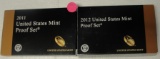 2011, 2012 U.S. PROOF SETS W/BOXES