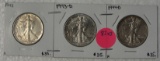 1943, 1943-D, 1944-D WALKING LIBERTY HALF DOLLARS - 3 TIMES MONEY