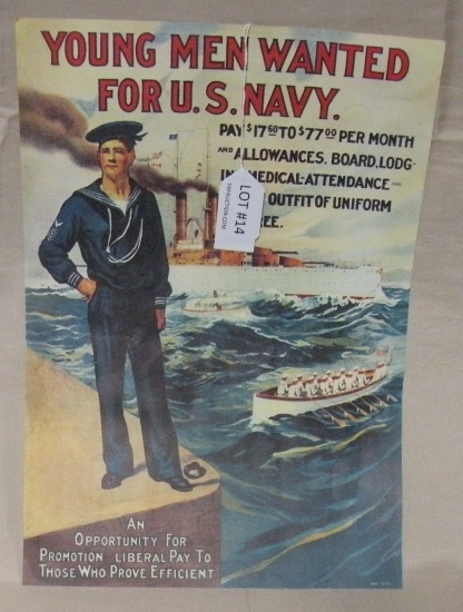 YOUNG MEN WANTED FOR U.S. NAVY PAPER POSTER