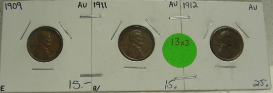 1909, 1911, 1912 LINCOLN WHEAT CENTS - 3 TIMES MONEY